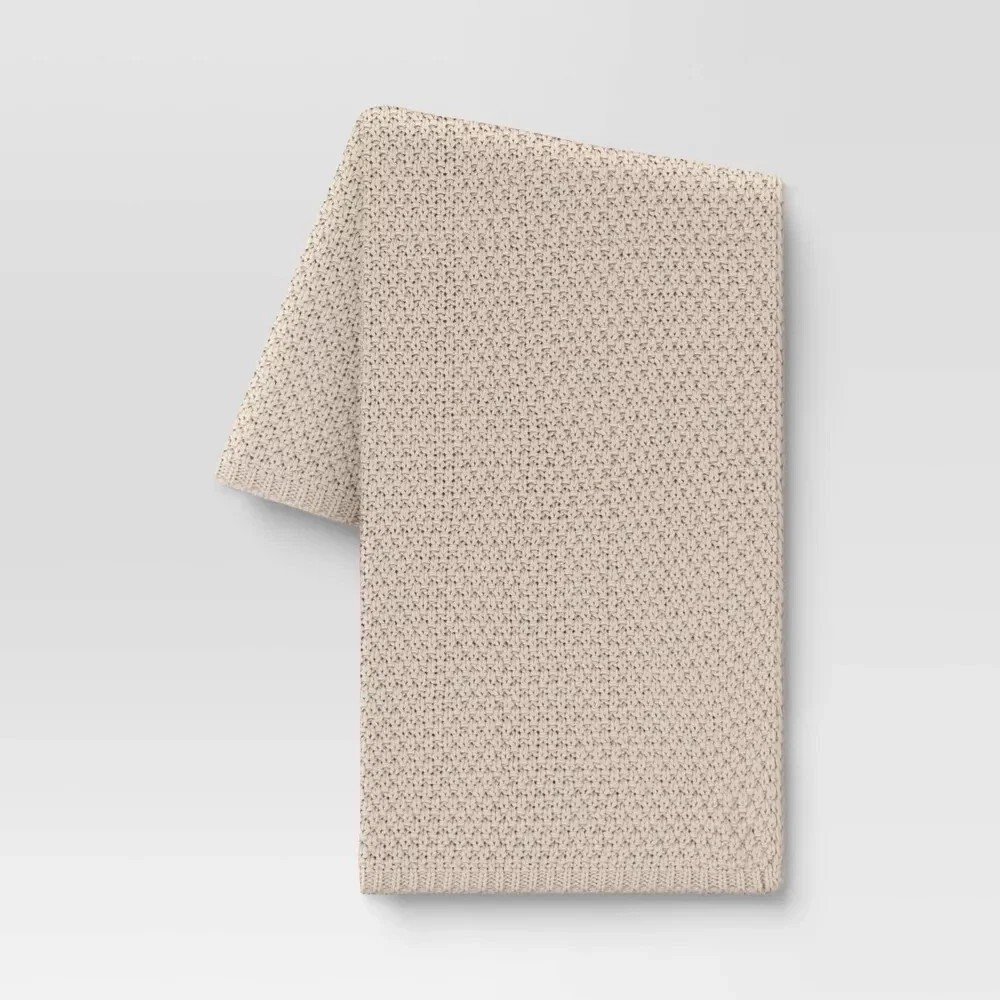 Oversized Recycled Knit Throw Blanket Off-White - Threshold: Midweight Machine
